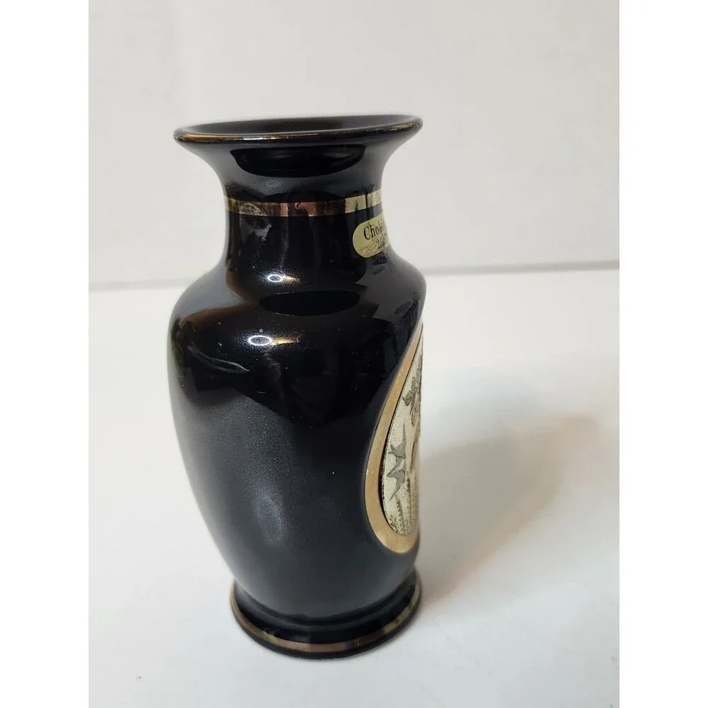 Chokin Art Vase Japan Black Gold 24K Trim Vintage Asian Decor 4.5